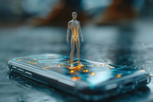 3d character emerging from smartphone